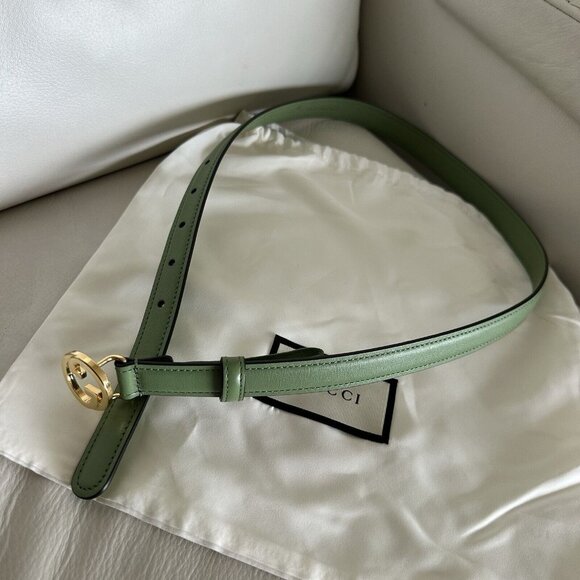 NEW Gucci GREEN Belt Leather GG Gold Sz 75 In 30 main image 2